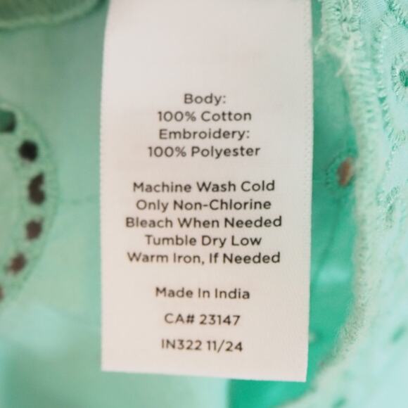 Talbots Floral Embroidered Top Neptune Green Women's Size 2X Plus Blouse - Picture 7 of 9